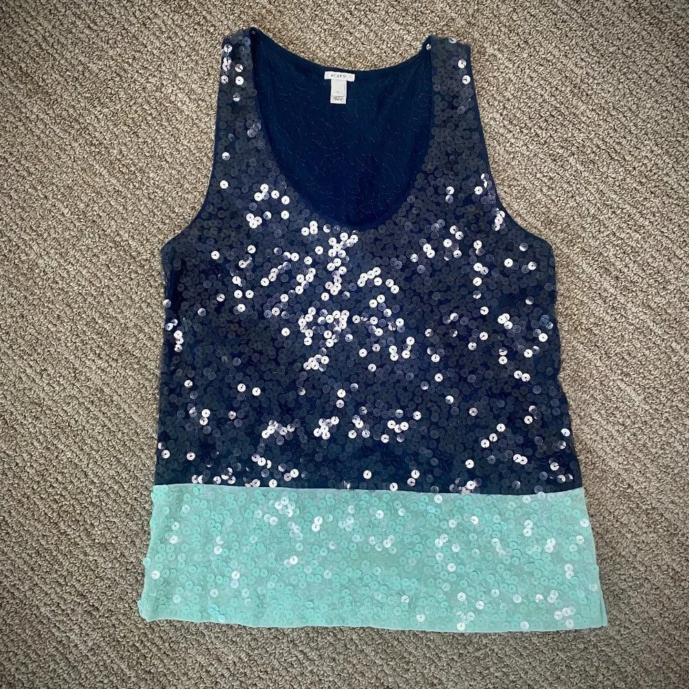 J. Crew Navy and Mint Sequin Tank Top